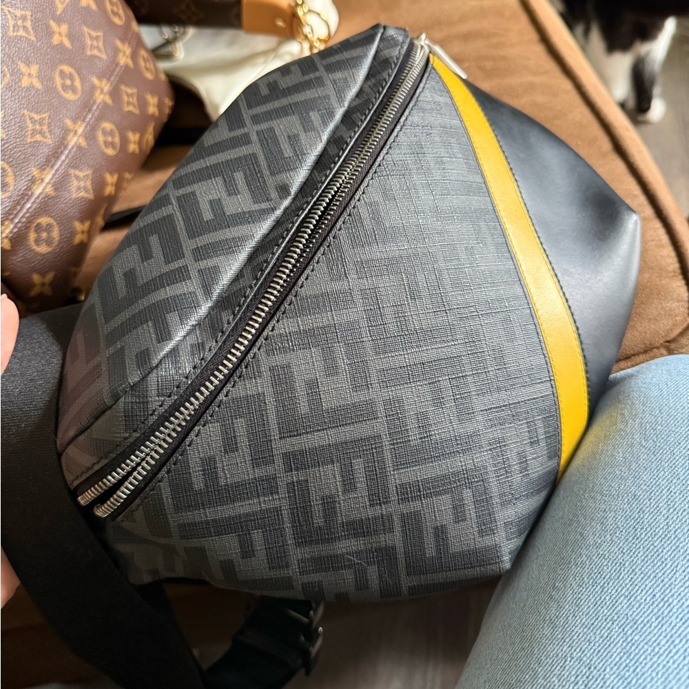 Fendi Gray and Yellow Belt Bag with Iconic FF Monogram
